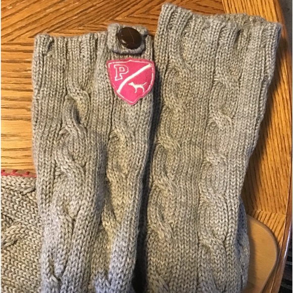 VS PINK MUKLUKS CABLE KNEE SOCK 2008 COLLECTION SZ LG GREY PINK - Picture 2 of 12